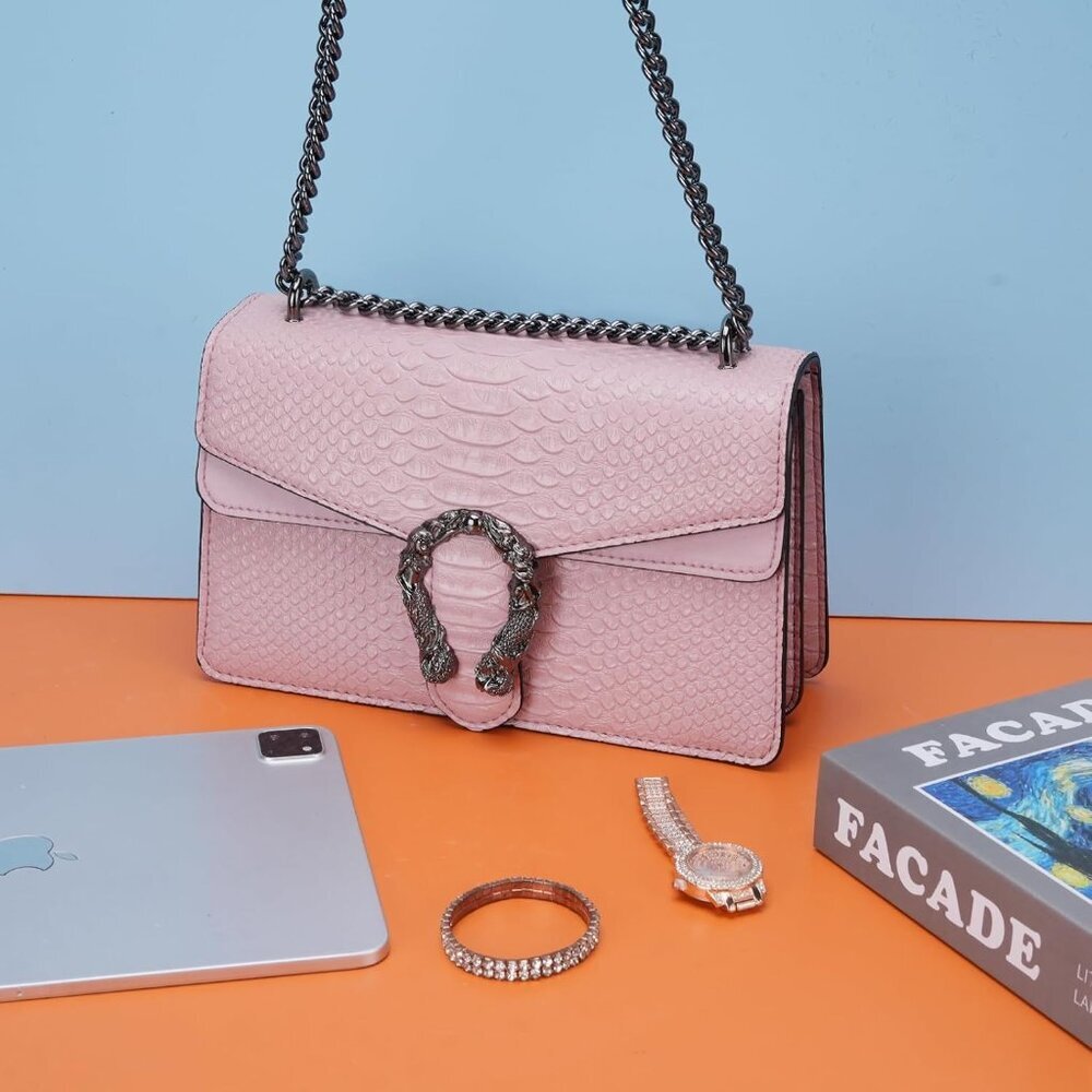 ⚡ Women's Light Pink Snake Vegan Leather Print Casual Satchel Crossbody Handbag